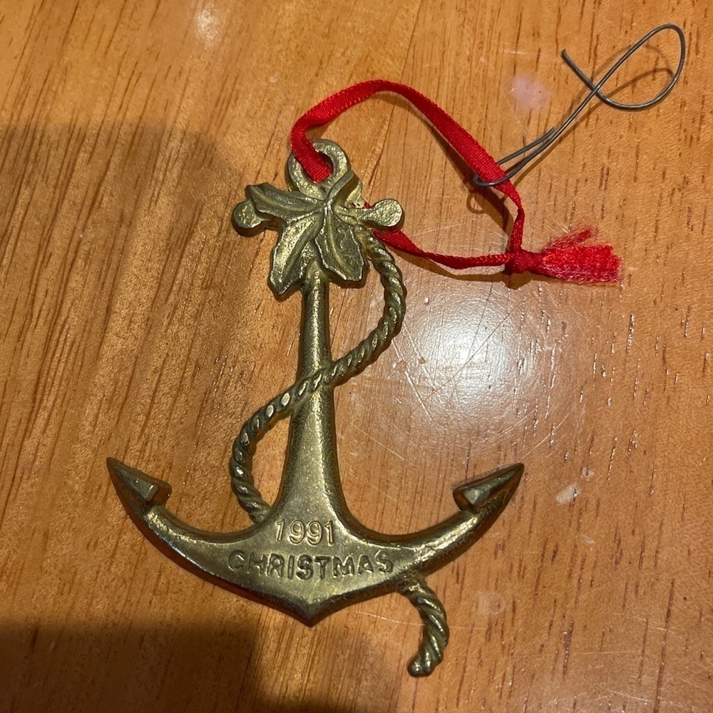 1991 American Greetings Brass Gold Tone Metal Ahoy ANCHOR Christmas Ornament